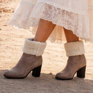 Maison Martin Margiela Taupe Suede Shearling Slip-On Heeled Ankle Boots Size 6